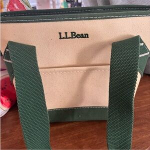 L.L. Bean Olive and White Canvas Tote